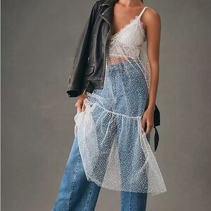 Anthropologie sheer, velvet dotted dress in lilac size M